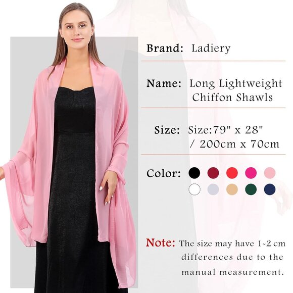 Women Bean Pink Elegant Soft Sheer Chiffon Stole Bride Wedding Shawls and Wraps - Picture 6 of 7